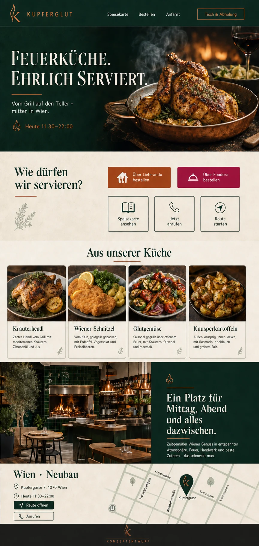 Vollständige Ansicht des Entwurfs für KUPFERGLUT